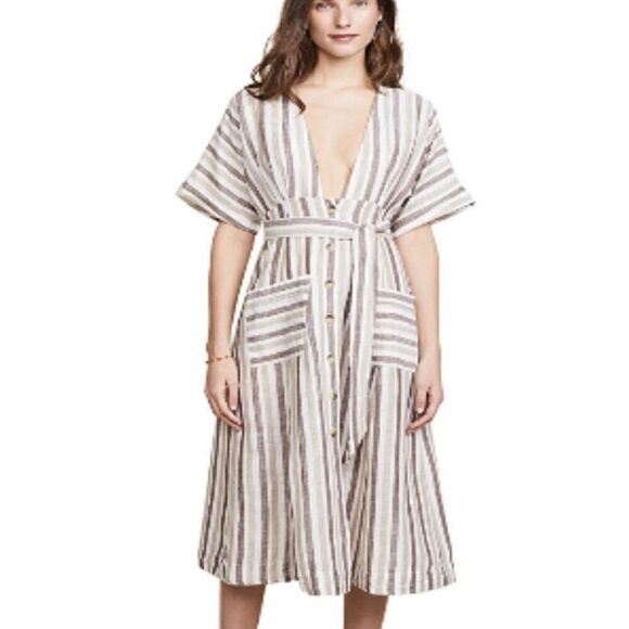 Free People Monday Striped Linen Midi Dress XS - Picture 3 of 9
